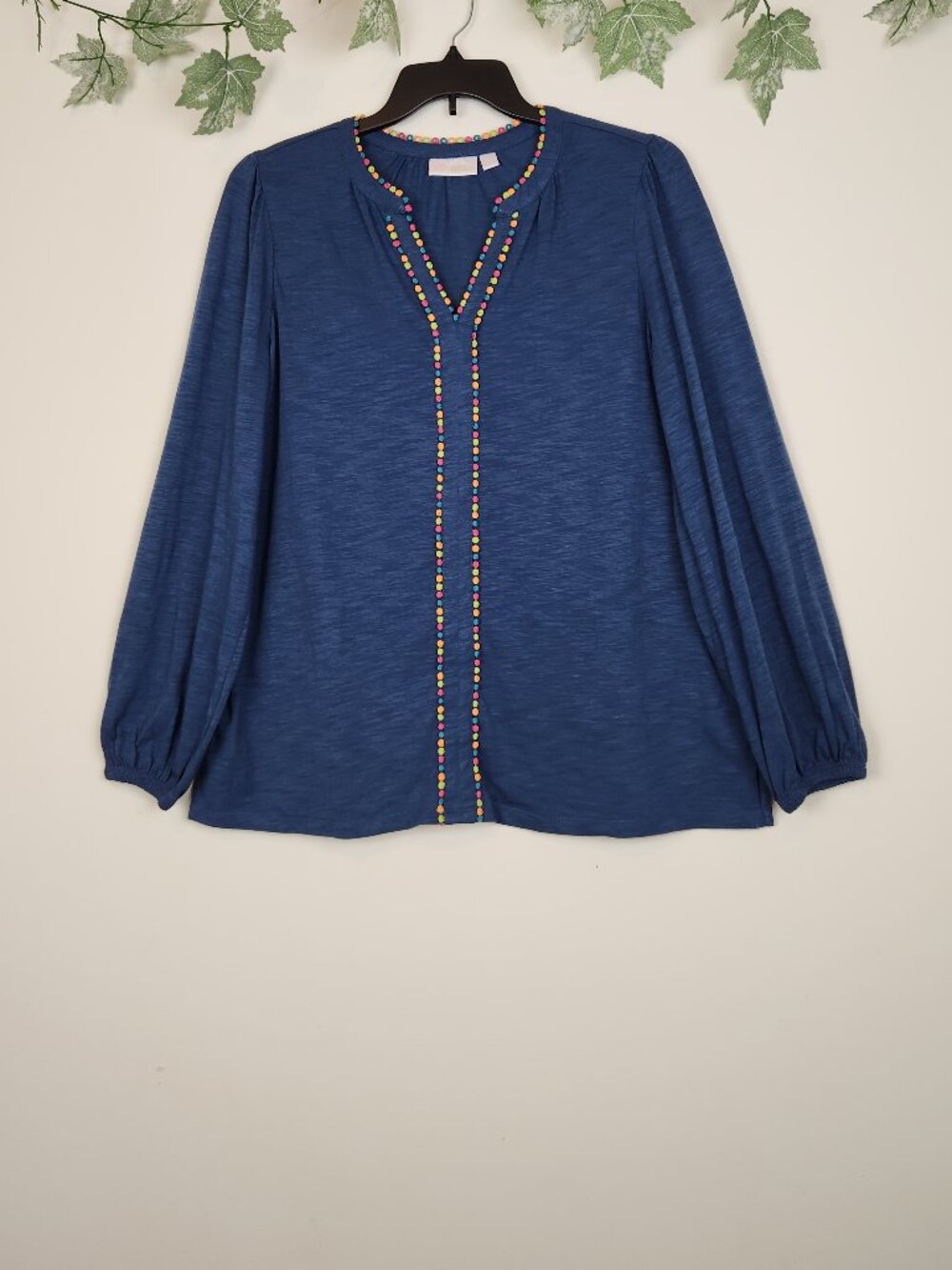 Belle by Kim Gravel Size XL Navy Blue Long Sleeve Stretch Cotton Blend Top